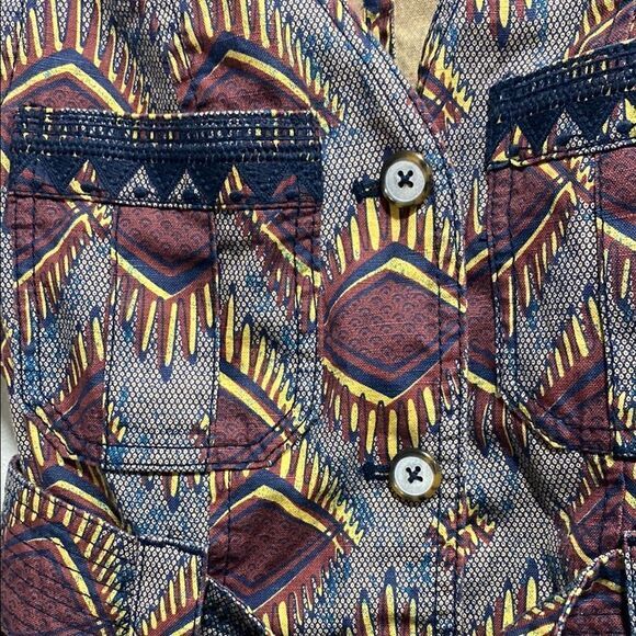 Elevenses Anthropologie Linen Blend Boho Vest Aztec Tribal Print Size S - Picture 5 of 14